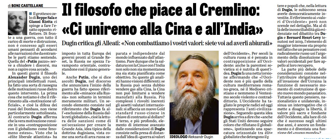 OrtigiaP's tweet photo. Il filosofo @DuginAleksandr analizza  il momento di dissoluzione dei valori occidentali e fa appello al loro recupero, valori che Putin cerca di proteggere. Al di là del pensiero di Dugin, la domanda di @boni_castellane angoscia. Nel nuovo mondo la libertà sacra è una funzione? https://t.co/1Z6h012Xhn
