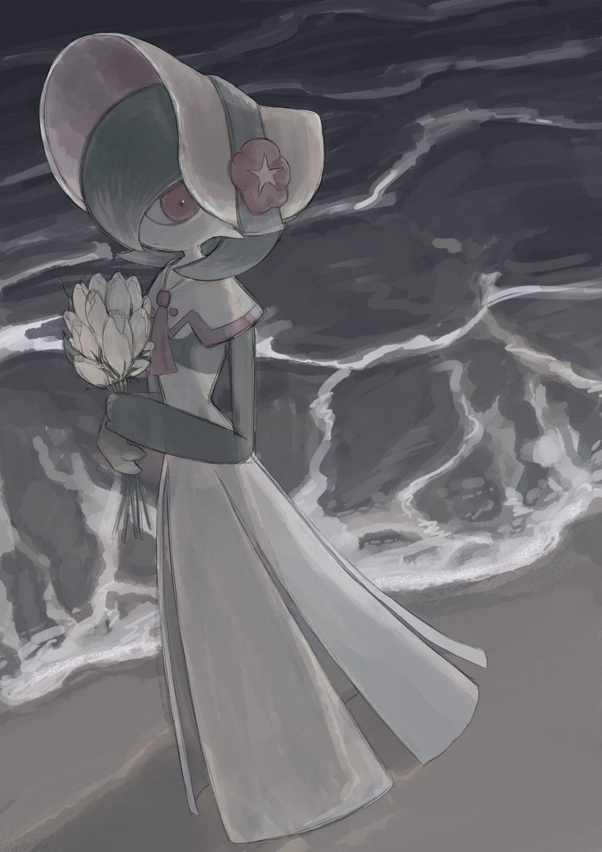 gardevoir holding flower solo bonnet holding flower pokemon (creature) colored skin  illustration images