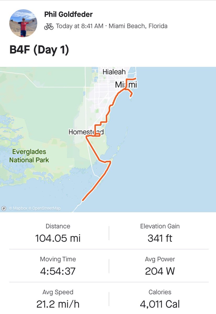 YPGoldfeder's tweet photo. I’d say it was a good day!!! #Miami to #KeyLargo #104Miles #21MPH https://t.co/EQ0KgsCfjs