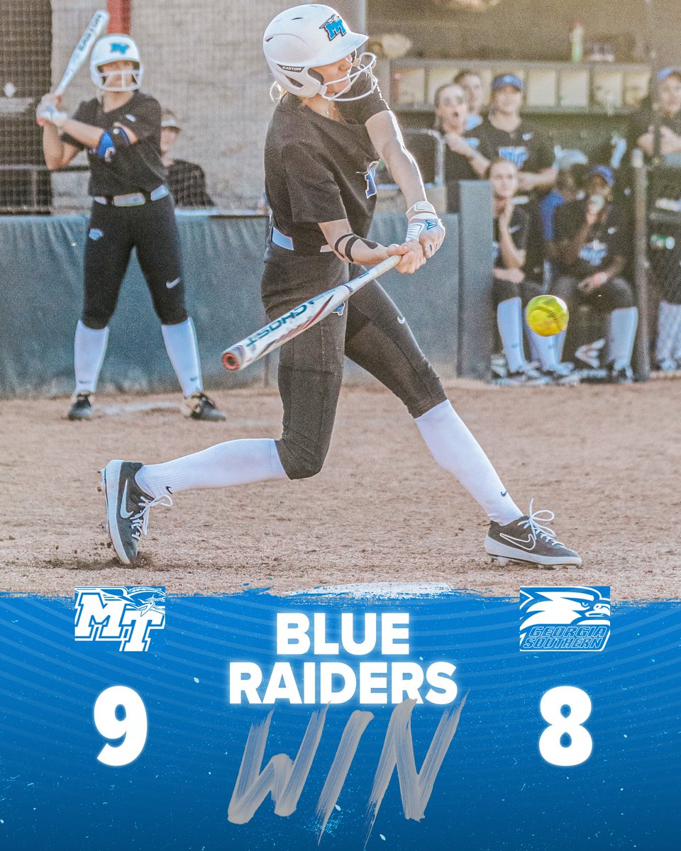 MT_Softball's tweet photo. BLUE RAIDERS WALK IT OFF IN EXTRAS!

Middle Tennessee finishes the Spring Games on a four-game winning streak after capturing a wild eight-inning battle with Georgia Southern, 9-8!

#BlueRaiders | ⚡️⬆️ https://t.co/zccXo1V7tO