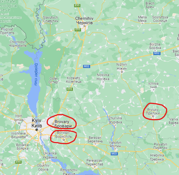 gbazov's tweet photo. 2—#KIEV Front—On Kiev front, fighting continues in #Bucha, #Vorzel, &amp; #Irpen, to northwest of the city. There are reports of a column of #Russia|n forces between #Brovary &amp; #Priluki.There are also unconfirmed reports about #RF forward reconnaissance units entering #Borispol. 2/11 https://t.co/OSjmc5tcVG