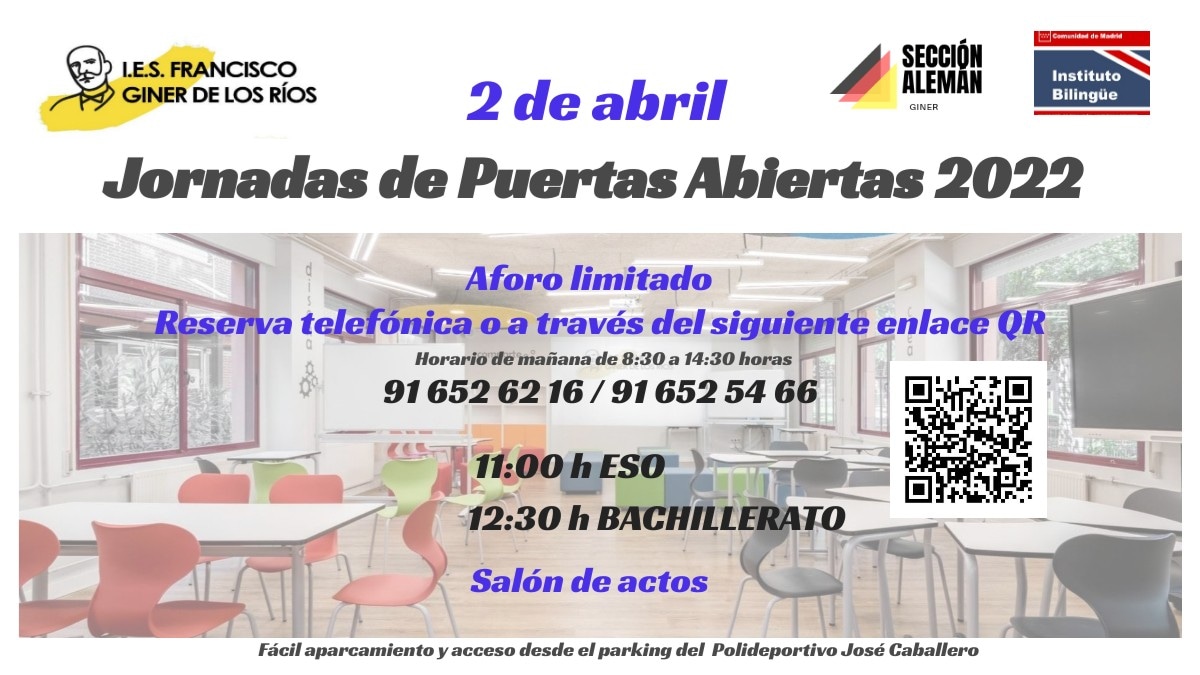 iesginer_org's tweet photo. El sábado 2 de abril os esperamos para conocer nuestro centro y su gran oferta educativa. Más información en nuestra web
https://t.co/QOZapxVczx https://t.co/1DkOmqFiwJ