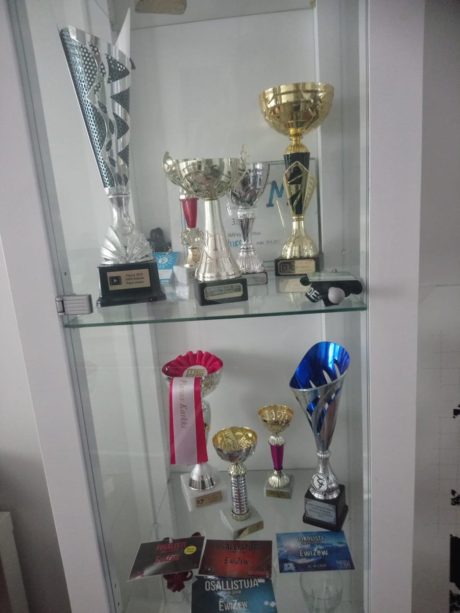 Ewizew's tweet photo. Oh I almost forgot to mention that I got this beautiful trophy (that big gold/black one) from Tracon 2021 AMV contest, it finally arrived a bout a week ago.😍🥰 Thank you! #amvfi https://t.co/QnkpzV3j5f