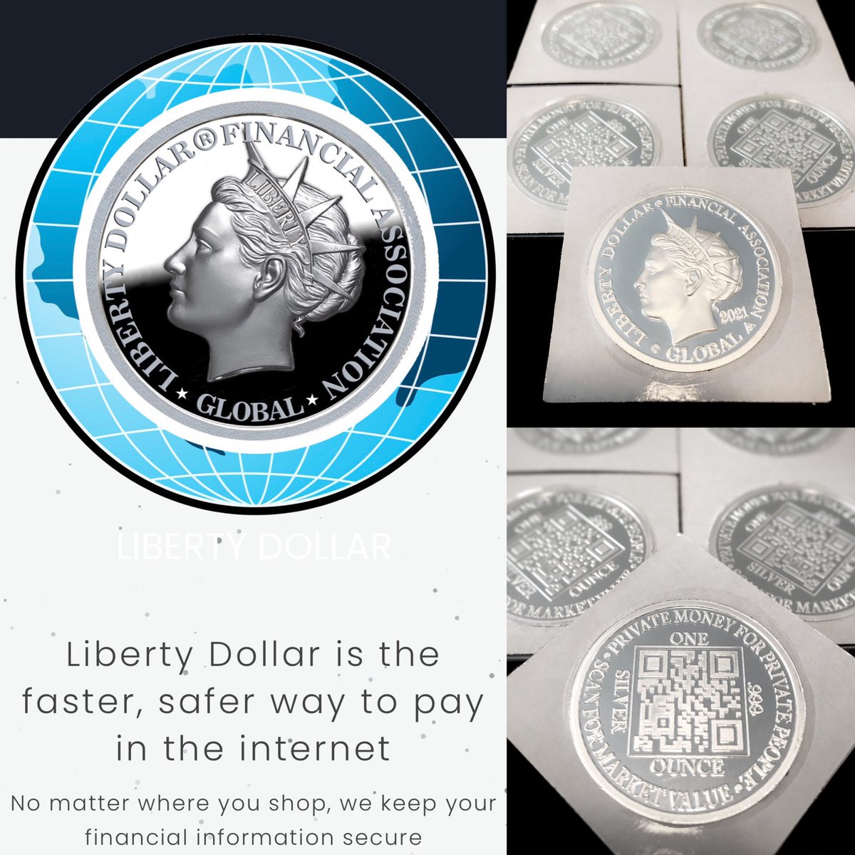 liberty_lyss's tweet photo. For you OG apes- The Liberty Dollar is back! $2 over spot isn’t too shabby. I picked up these 2021 Silver Liberties with the new QR code design that reads a live spot price.
#silver #silversqueeze #endthefed #libertydollar #silverliberty #norfed https://t.co/D8ndDF06Ec