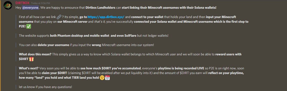 Minecraft and Solana wallet integration ✅app.dirtbox.xyz