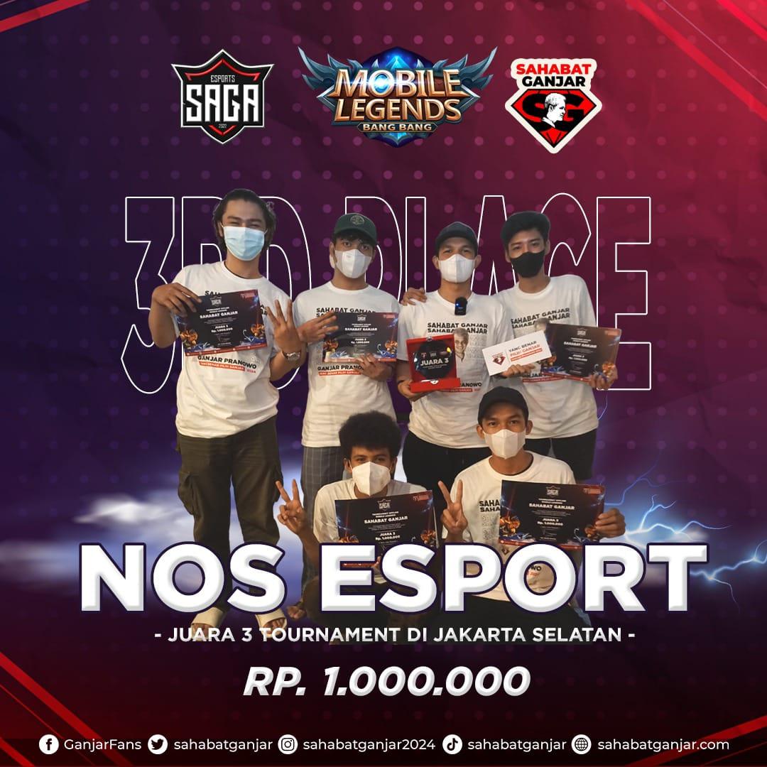 Gelaran Turnamen Mobile Legend di Jakarta Selatan telah usai dan menempatkan 3 peraih trophy dan hadiah uang tunai dari Sahabat Ganjar.

Berikut peraih podium Sahabat Ganjar E-Sport Tournament

Juara 1 : Priuk Pride
Juara 2 : Digital Boys
Juara 3 : Nos Esport

#SahabatGanjar