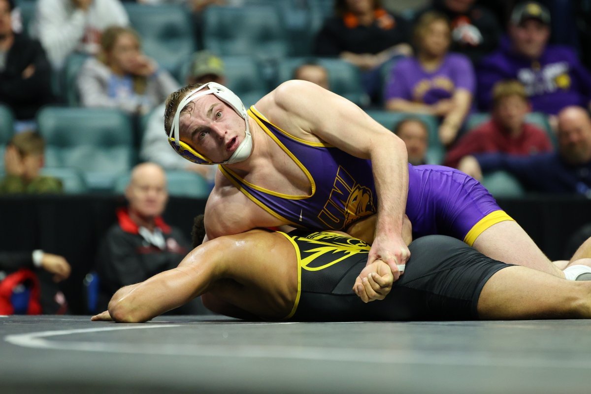 UNI_wrestling's tweet photo. 184 | Major decisions x 4! Parker Keckeisen rolls through the championships to be the 3rd Panther to earn 2 Big 12 titles. A Panther has won the 184 title every year since joining the Big 12 in 2018.  #PantherTrain https://t.co/YxDls4Vtdf