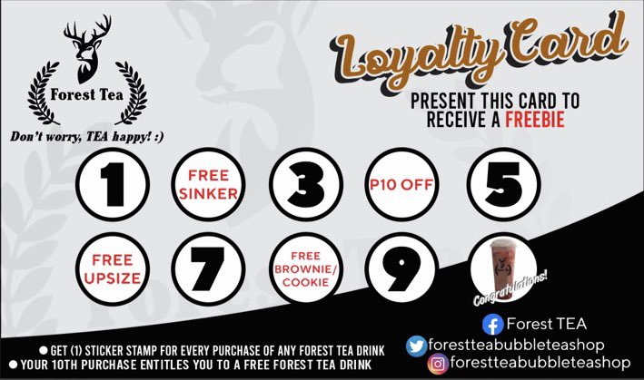 forestteashop's tweet photo. Forest Tea Loyalty Card is finally available! 🦌

Purchase any Forest Tea drink and get your very own Loyalty Card to enjoy freebies from us!❤️

Thank you for your continuous support &amp;for being our customer, Forest Friends! 

We look forward to seeing you more often at our shops! https://t.co/fO9bUXdoPF