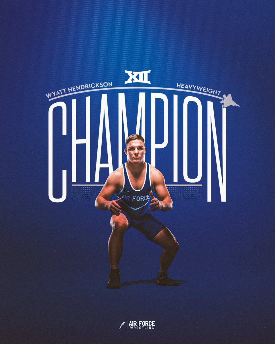 AIR POWER!! Sophomore Wyatt Hendrickson becomes Air Force's first Big 12 Wrestling Champion after imposing his will on the heavyweight division! Detroit, here we come!! GO FALCONS!!