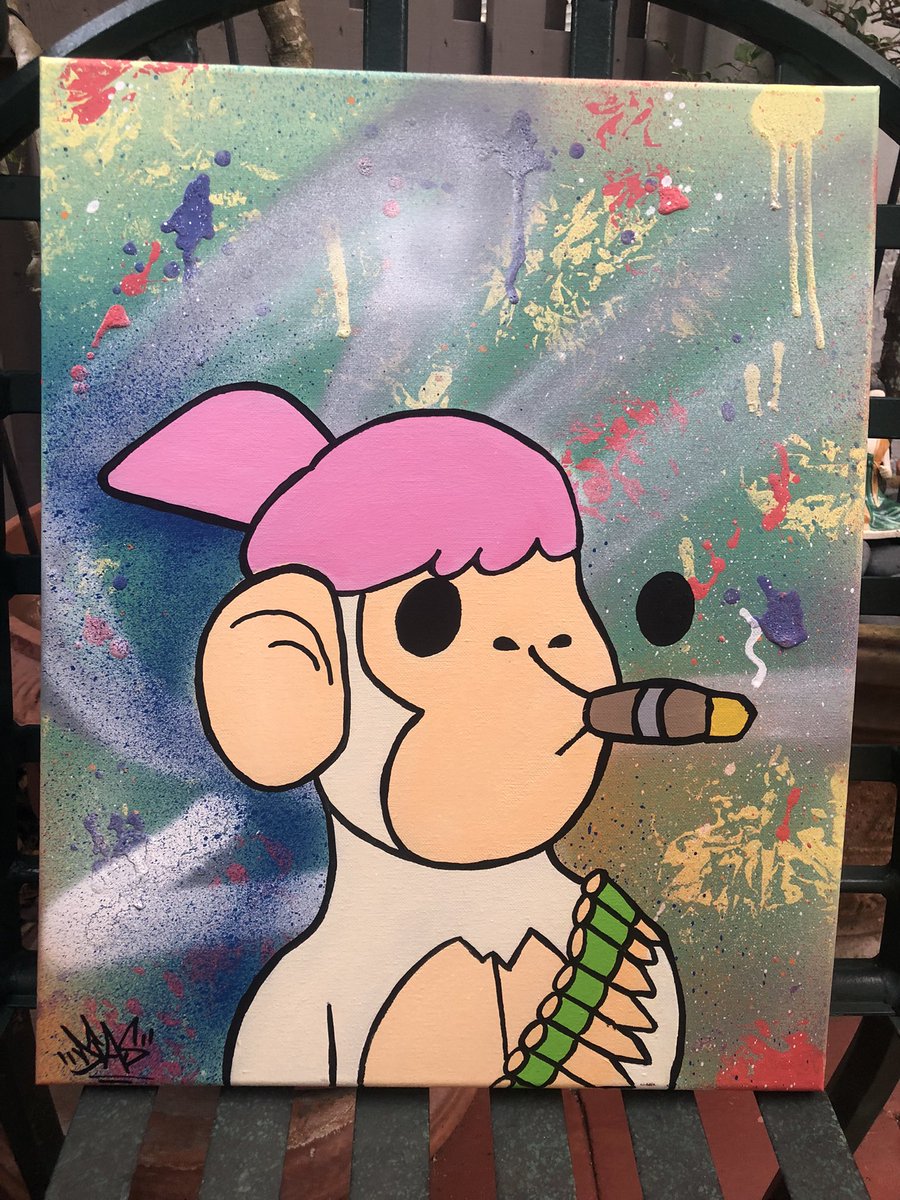 creativeday5's tweet photo. Painted this for @RustyOremus from @doodle_bored @EternalKlay fam. Shipping it out soon to you my friend 😊 #nftart #painting #mixmedia #bdpc https://t.co/FL8HOooKjl