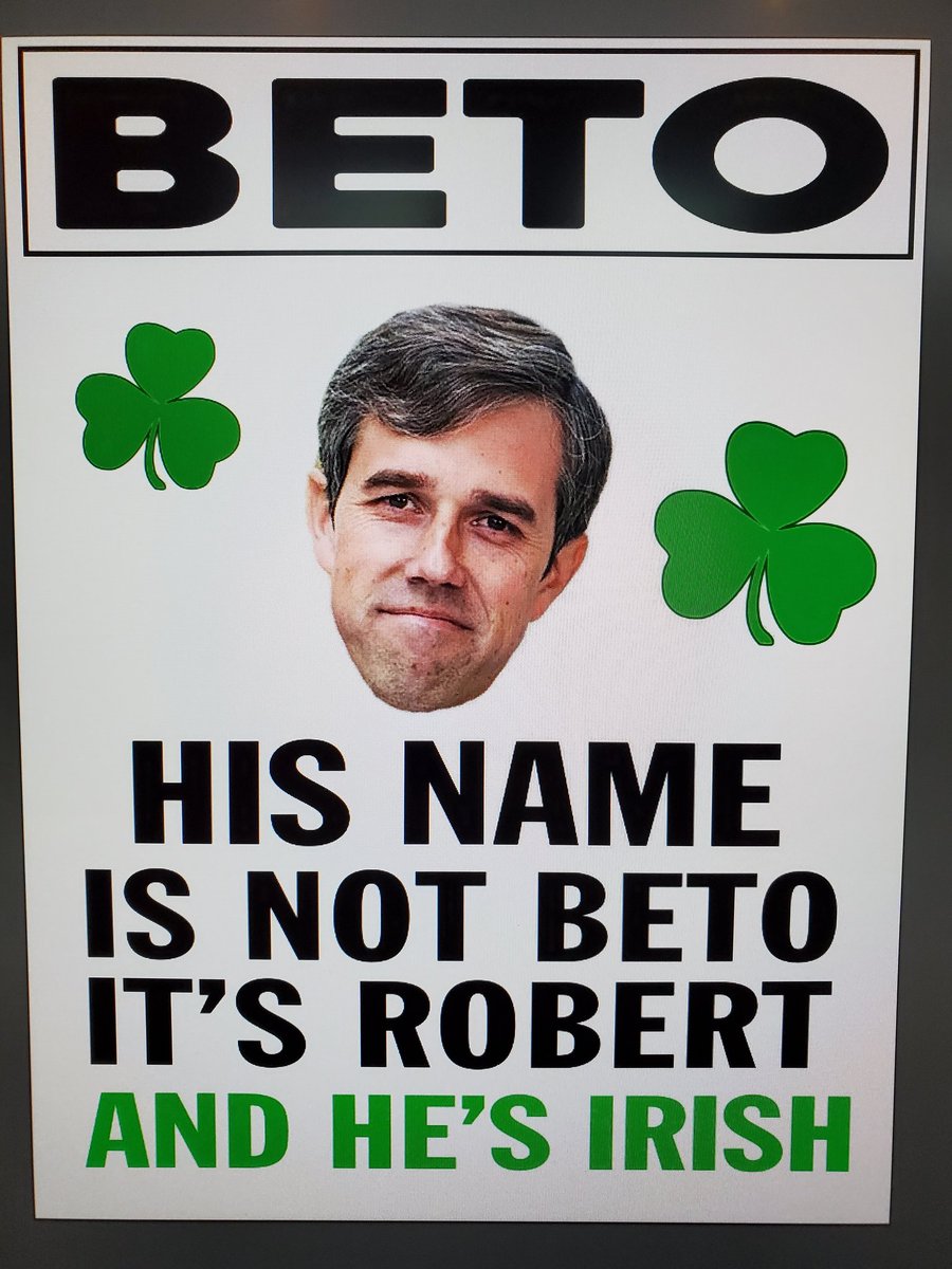 TSeventysix's tweet photo. @keepcalm_BetoOn @JudgeClayJ @BetoORourke @dallasschools @dallasdemocrats Robert is Culuturally appropriating his name. He's an Irish Lad. https://t.co/BU0aLbFLIn