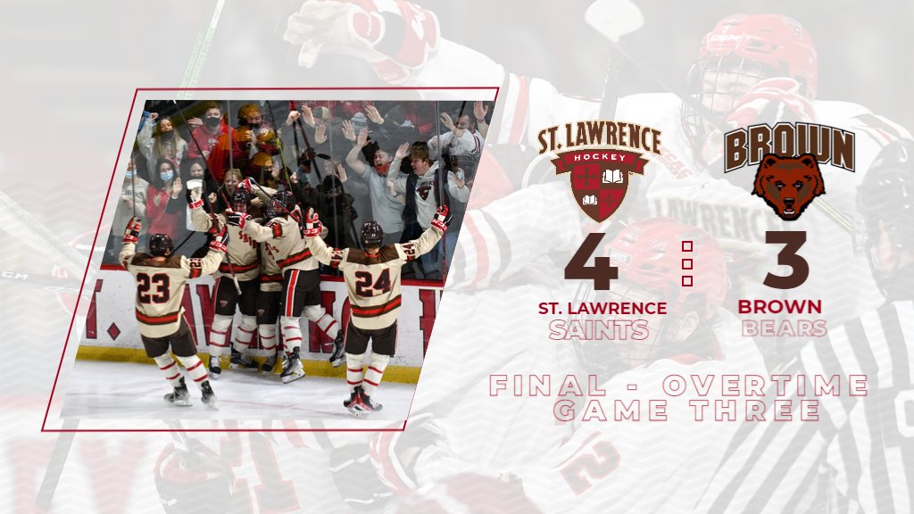 SkatingSaints's tweet photo. THE SAINTS ARE MOVING ON! 

4-3 overtime win in game three over Brown, off the game-winning goal from Reilly Moran! https://t.co/qiYYt03k6L