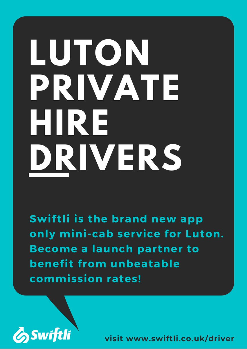 swiftli_uk's tweet photo. Calling #Luton #PrivateHire drivers. Swiftli is the brand new app only Luton mini-cab service. We're offering unbeatable commission rates for launch partners. Drop us a message here or get in touch at https://t.co/plGsGSDzIO to find out more. https://t.co/Wq1r7RjrT2