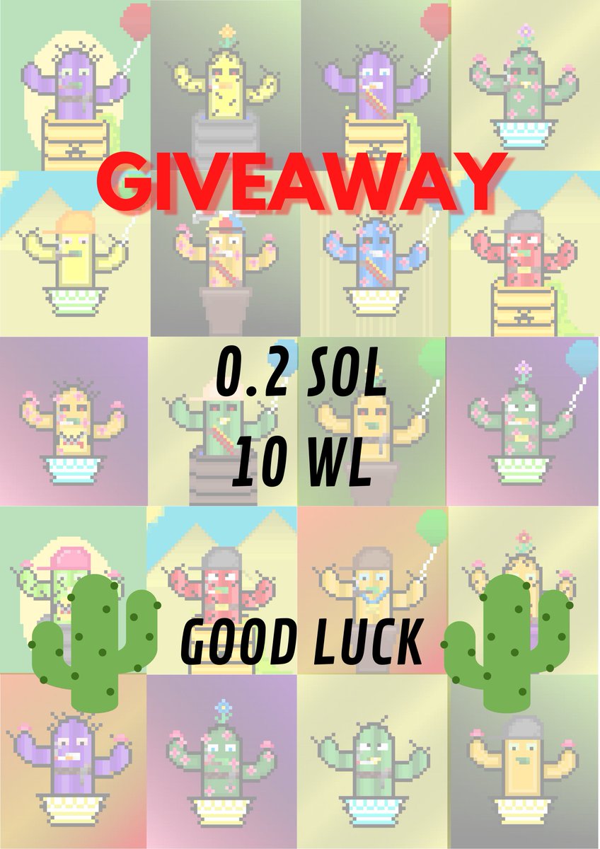 KaktusasNft's tweet photo. 🎁GIVEAWAY🎁

Prizes: 
🏆 0.2 SOL 
🏆 10 WL

To Enter: 
1⃣Follow @KaktusasNft 
2⃣RT + ❤️ &amp; tag 2 friends 
3️⃣Join-https://t.co/D0XPiqI5oc

Winners announced in 24 hours🔔

Good luck 🎲🤞
#NFTGiveaway #NFTs #NFTCommunity #NFTCollection https://t.co/Qmbj3GW259