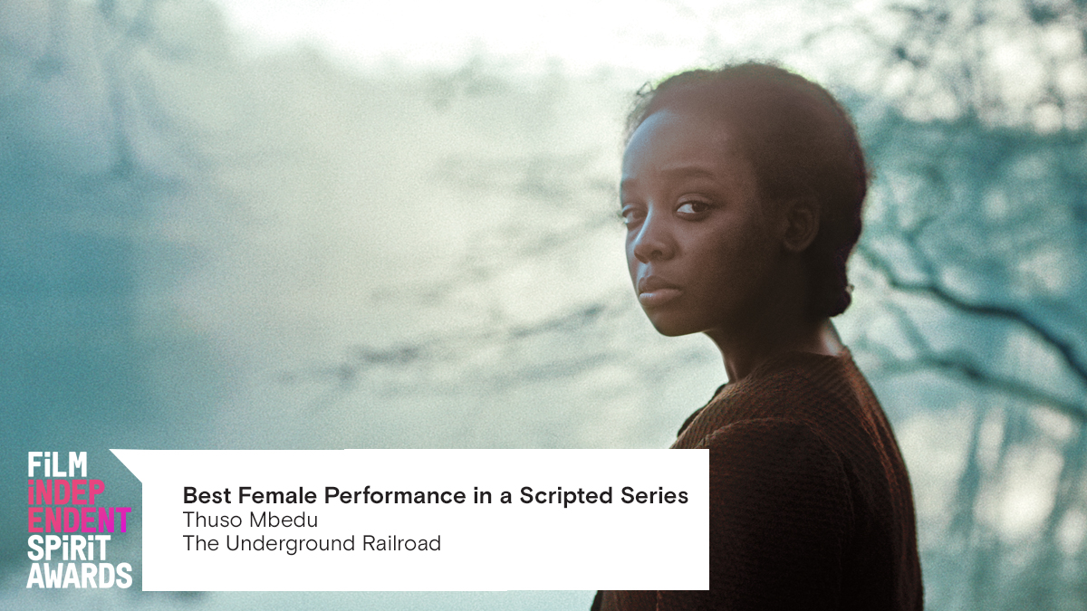 filmindependent's tweet photo. The winner of the #BestFemalePerformanceInAScriptedSeries goes to @thusombedu for @theugrailroadtv https://t.co/GpDRhv2qMG