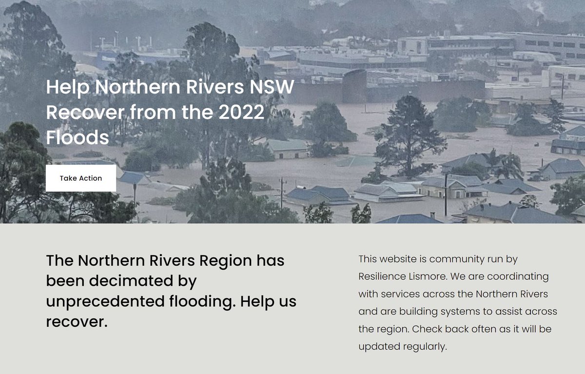 FLOOD HELP NORTHERN RIVERS
If you want to give time of $ to help register for volunteering and find out how to donate money at this website floodhelpnr.com.au/?fbclid=IwAR0C…