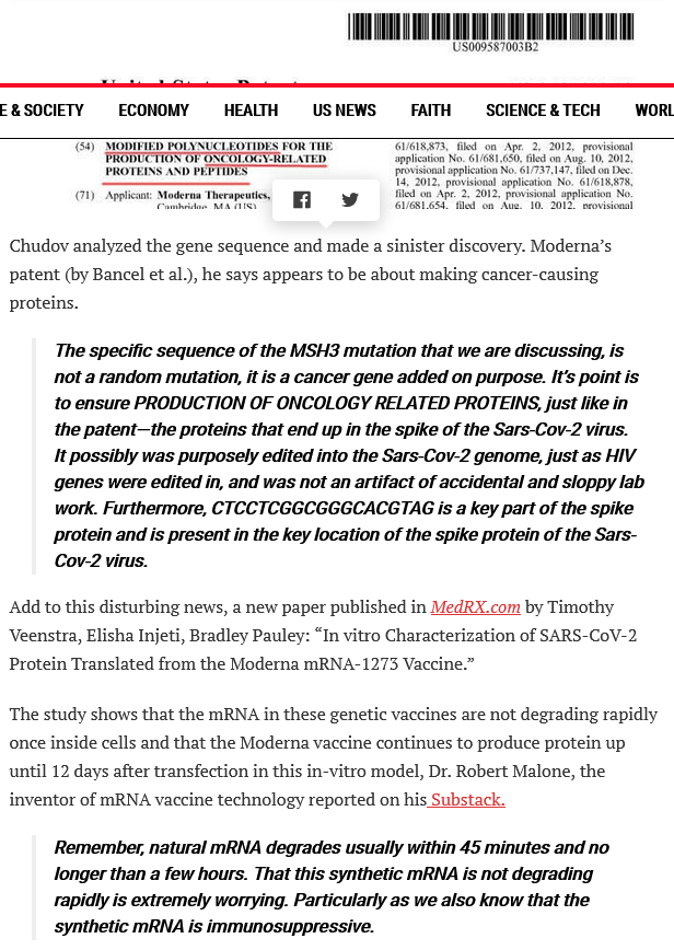 HateTheMachine's tweet photo. #Moderna CTCCTCGGCGGGCACGTAG
#MSH3 mutation that we are discussing, is not a random mutation, it is a
#cancergene added on purpose. It’s point is to ensure PRODUCTION OF ONCOLOGY RELATED PROTEINS, just like in patent—proteins that end up in
#SpikeProtein of Sars-Cov-2 virus https://t.co/ukBnRAVKso