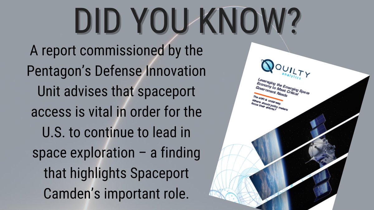CamdenSpaceport's tweet photo. A report commissioned by the Pentagon’s Defense Innovation Unit advises that spaceport access is vital in order for the U.S. to continue to lead in space exploration – a finding that highlights Spaceport Camden’s important role.

1/2 https://t.co/Nqpw1wtyqs
