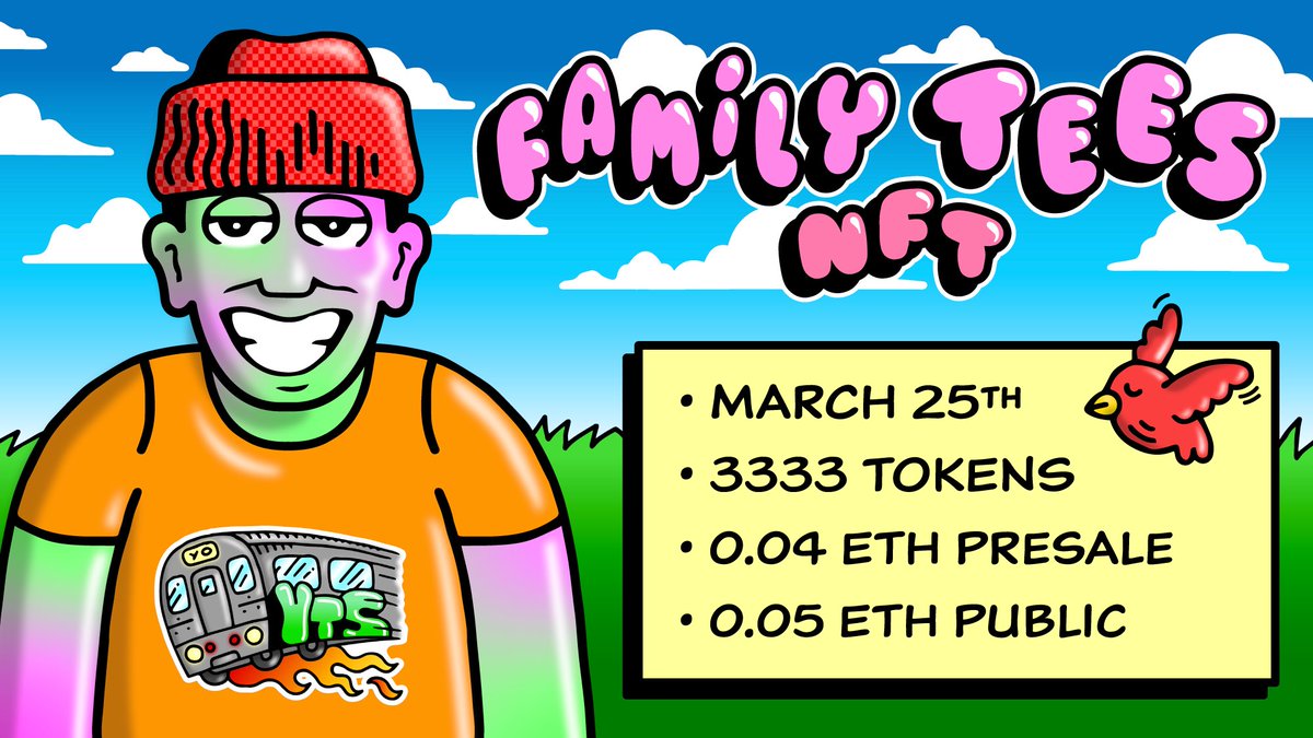 MINT DATE ANNOUNCEMENT💥💥

FamilyTeesNFT is a collection of 3333 hand-drawn tokens by graffiti artist Kaput, minting on March 25th at 10am PST.

0.04 ETH presale 0.05 ETH public sale. Join Discord for important updates, WL opportunities and prizes!!!

discord.gg/HEZWWhea3r
