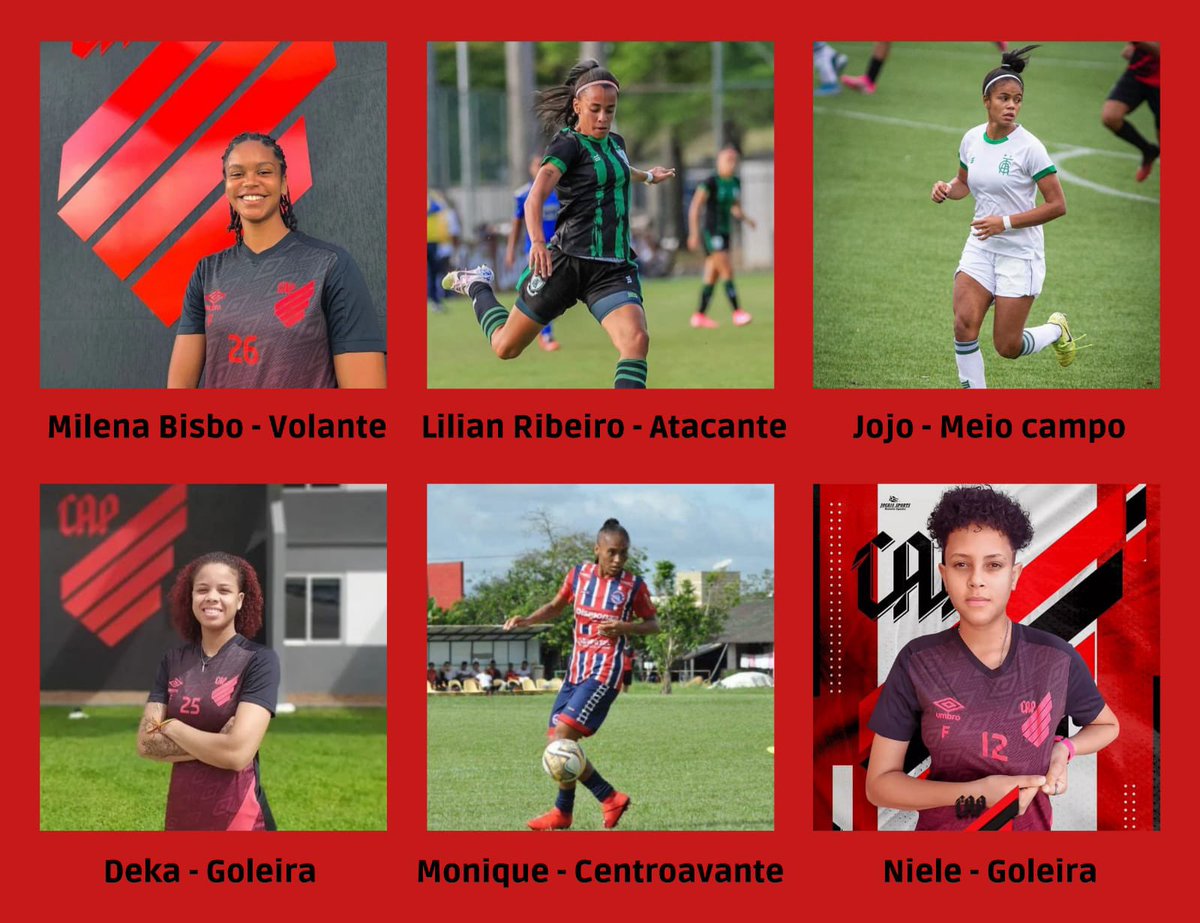 athleitcando's tweet photo. Bem-vindas!!!
Seis jogadoras chegam para reforçar nosso time feminino. Entre elas, três vieram do América-MG: Jojo, meio-campista; Lilian, atacante e a goleira Deka! Além delas, Milena Bispo, ex-Bahia, que é volante, Monique que atua como centroavante e Niele, goleira! https://t.co/pMIbkzoxqu
