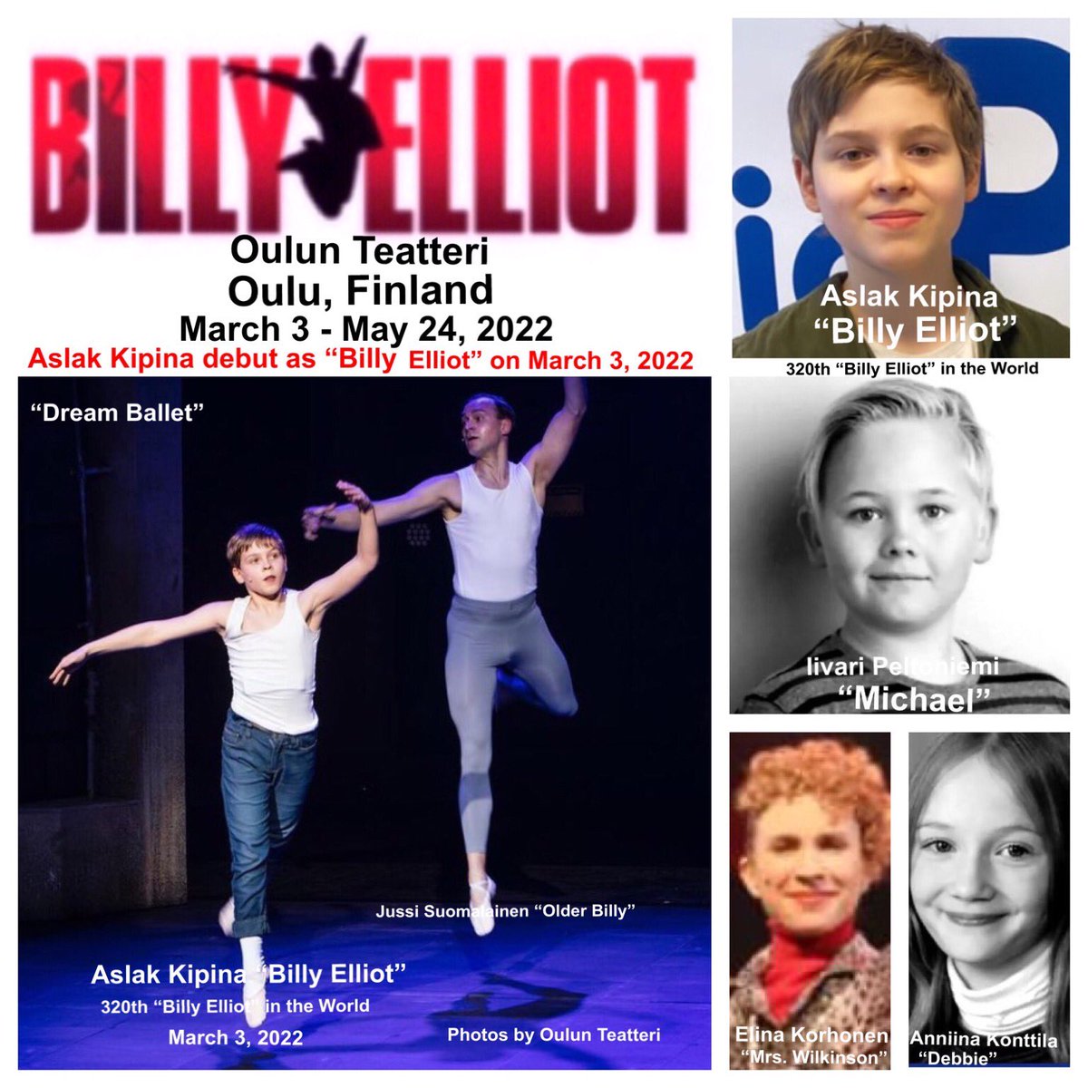 RoyEtten's tweet photo. ⁦@BillyElliotUK⁩ ⁦@OulunTeatteri⁩ #BillyElliot #olunteatteri    13 year old Aslak Kipina debuted as the 320th “Billy Elliot” in the World on Thursday, March 3, at the Oulun Teatteri in Oulu, Finland.  Iivari Peltoniema debuted as “Michael”.  👏👏👏👏 Stay Healthy ❤️ https://t.co/fYp4Q1IeYw