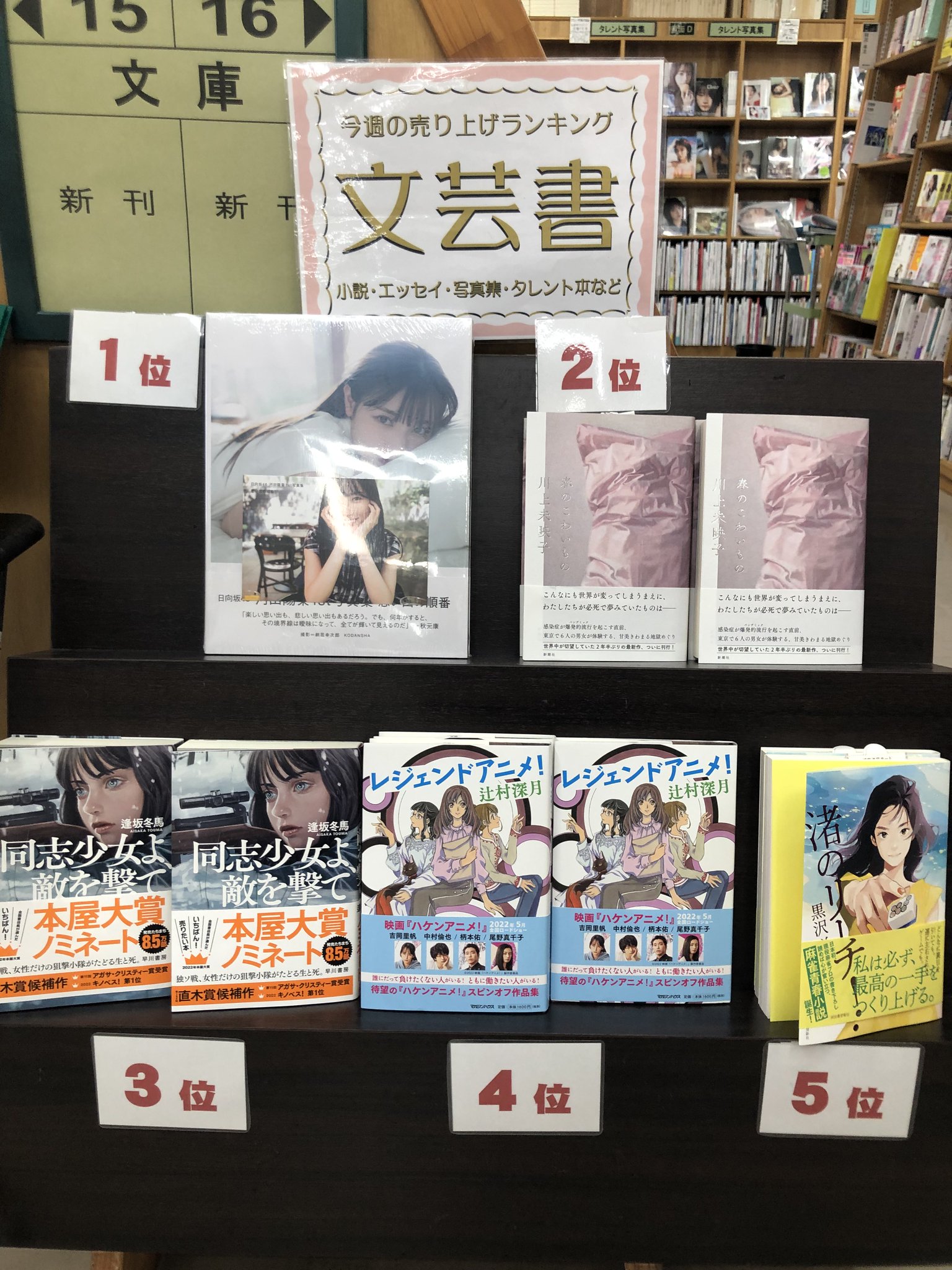 ジュンク堂書店池袋本店 文芸文庫担当 Su Twitter 今週の文芸書ランキング1位 5位 1位 日向坂46 河田陽菜1st写真集 思い出の順番 2位 川上未映子 春のこわいもの 3位 逢坂冬馬 同志少女よ 敵を撃て 4位 辻村深月 レジェンドアニメ 5位