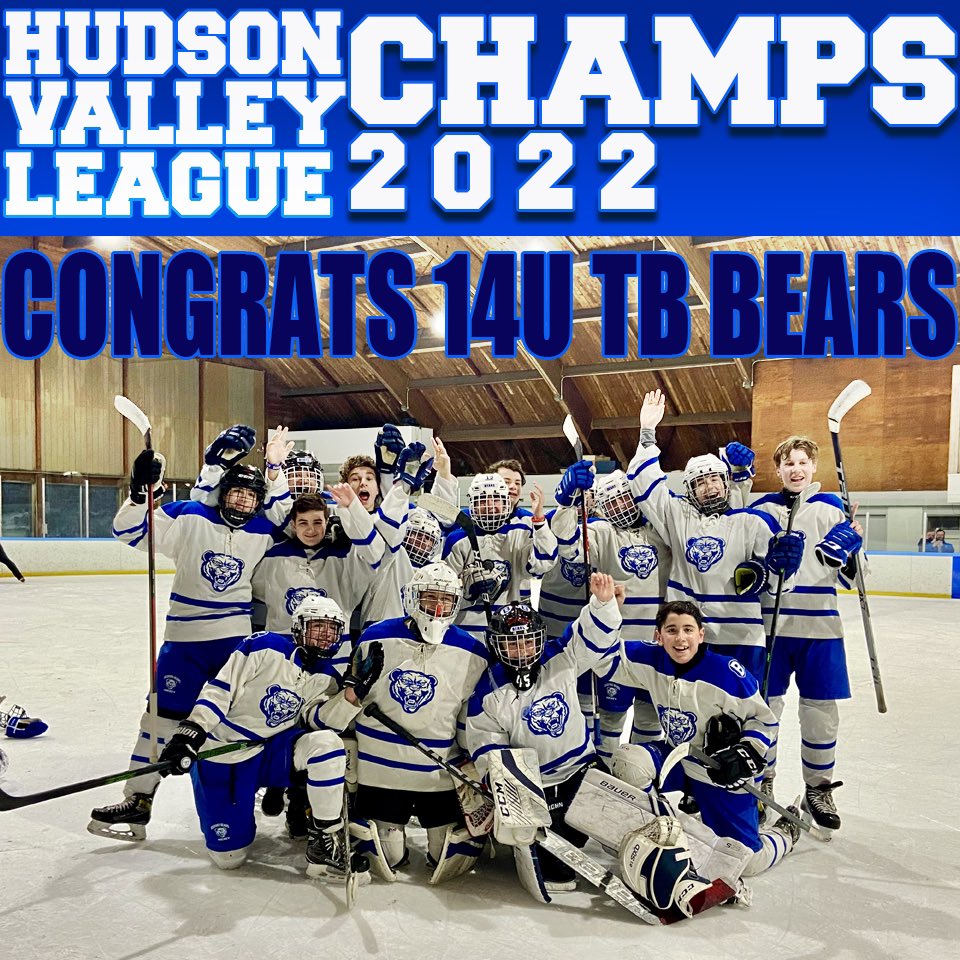 HVL CHAMPIONS! Congrats to Bedford Bears 14U TB team on their 5-1 victory over NYC Raiders to win the Hudson Valley League Championship. Let’s Go Bears! #bedfordbearshockey #youthhockey #hudsonvalleyleaguehockey #westchesterny