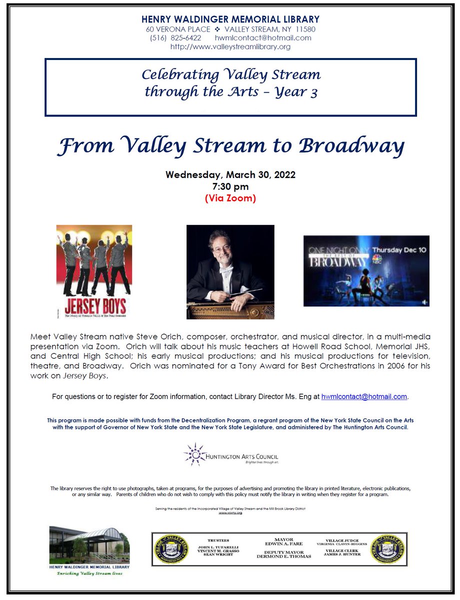 ValleyStreamLib's tweet photo. Meet Steve Orich - a Valley Streamer who made it to Broadway!  Register at hwmlcontact@hotmail.com for Zoom information.  #HowellRoad #VSCentralHigh @VS13UFSD @HowellRoadVS13 #ValleyStream https://t.co/FT5GMRZjzG
