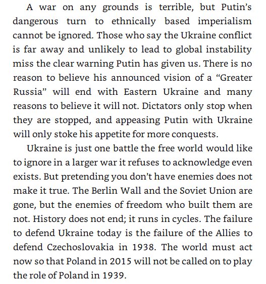 SasshaPetrova's tweet photo. Just want to tweet this again: an excerpt from @Kasparov63 book. He wrote this in 2014 after Putin took Crimea and started war in East Ukraine. Western leaders didn’t listen then and they’re repeating the same mistakes. He won’t stop with Ukraine. They need to intervene now https://t.co/a1D0RfQnpZ