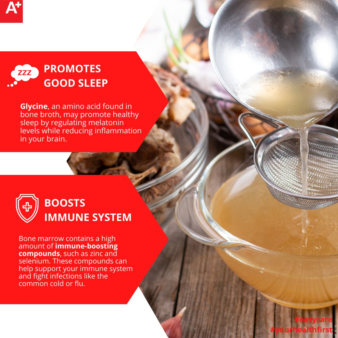 APlusIntl's tweet photo. Bone broth is a traditional soup that appears in many cultures. 𦴠Itβs rich in protein, minerals, gelatin and collagen that may be able to protect your joints and bones, reduce inflammation, and heal the gut. ππ» #MondayNutrition
#yourhealthfirst #APlusInternational https://t.co/MRHDbWjKkS