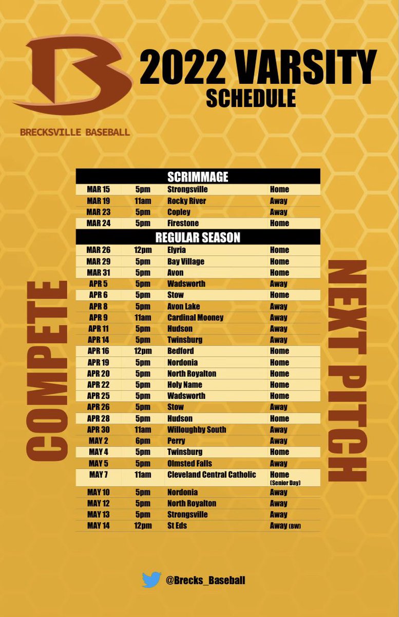 Brecks_Baseball's tweet photo. The Brecksville Bees 2022 schedule is complete!
#compete #nextpitch #sweetcaroline https://t.co/eaD6R8iEUt