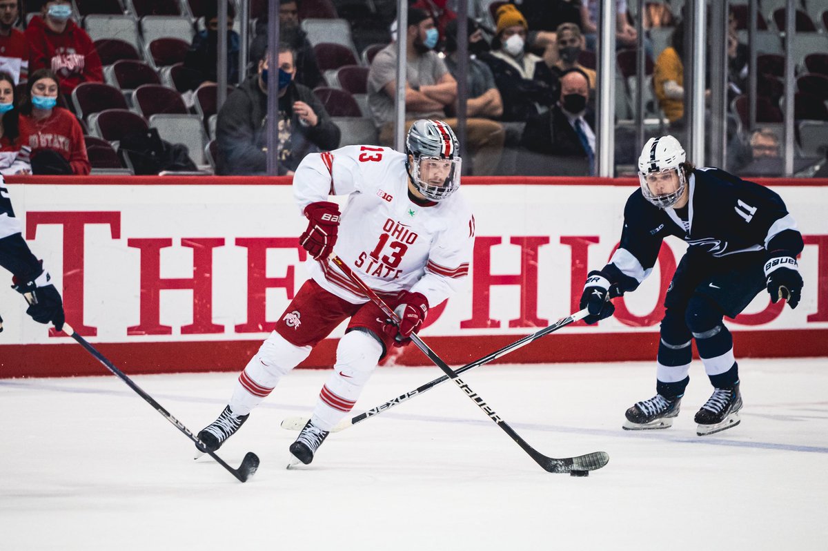 GHaferman's tweet photo. 0-0 after the first period as Ohio State and Penn State battle to move onto the next round of the Big Ten Tournament with their series tied 1-1 https://t.co/V317wfpEOp