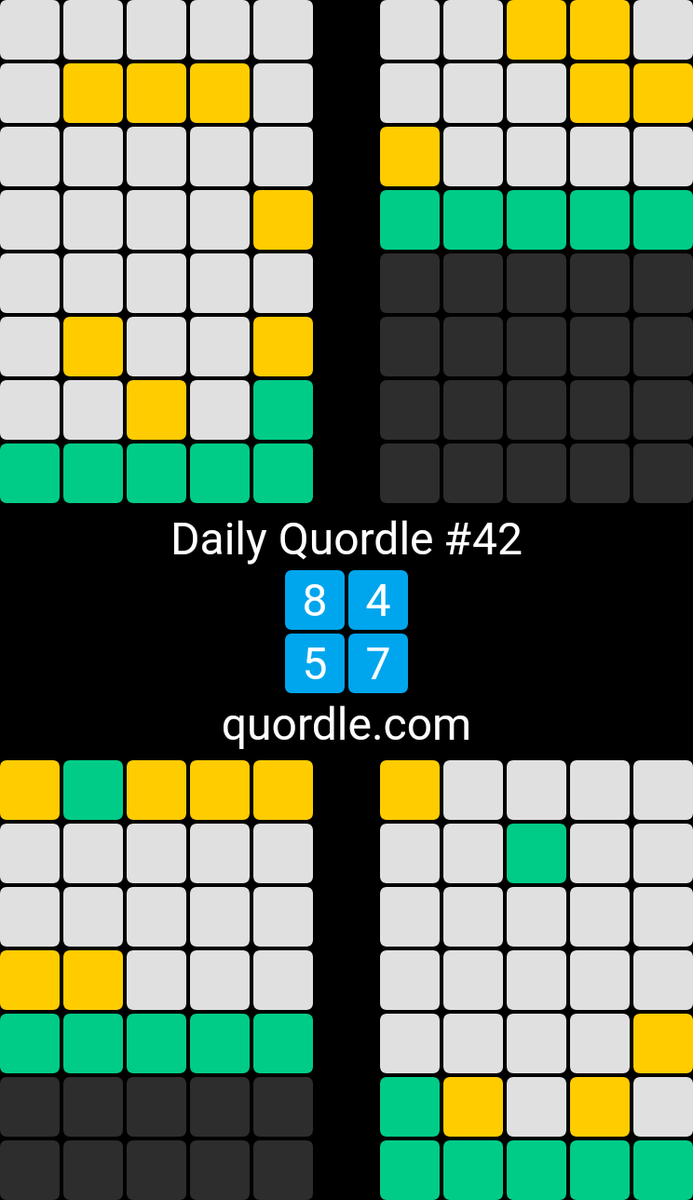cat__ryan's tweet image. Daily Quordle #42
8️⃣4️⃣
5️⃣7️⃣
quordle.com