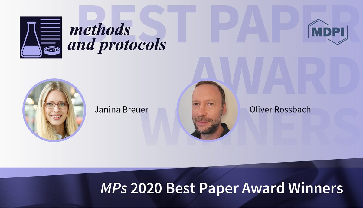 MPs_MDPI's tweet photo. 📢Congrats to Janina Breuer and Oliver Rossbach for receiving the MPs #BestPaperAward 2020! 🎊

Their work #Production and #Purification of #ArtificialCircular #RNA Sponges for Application in #MolecularBiology and #Medicine can be seen at: 
https://t.co/44qV5O3u83

#circRNAs https://t.co/ZnMBI5CLiP