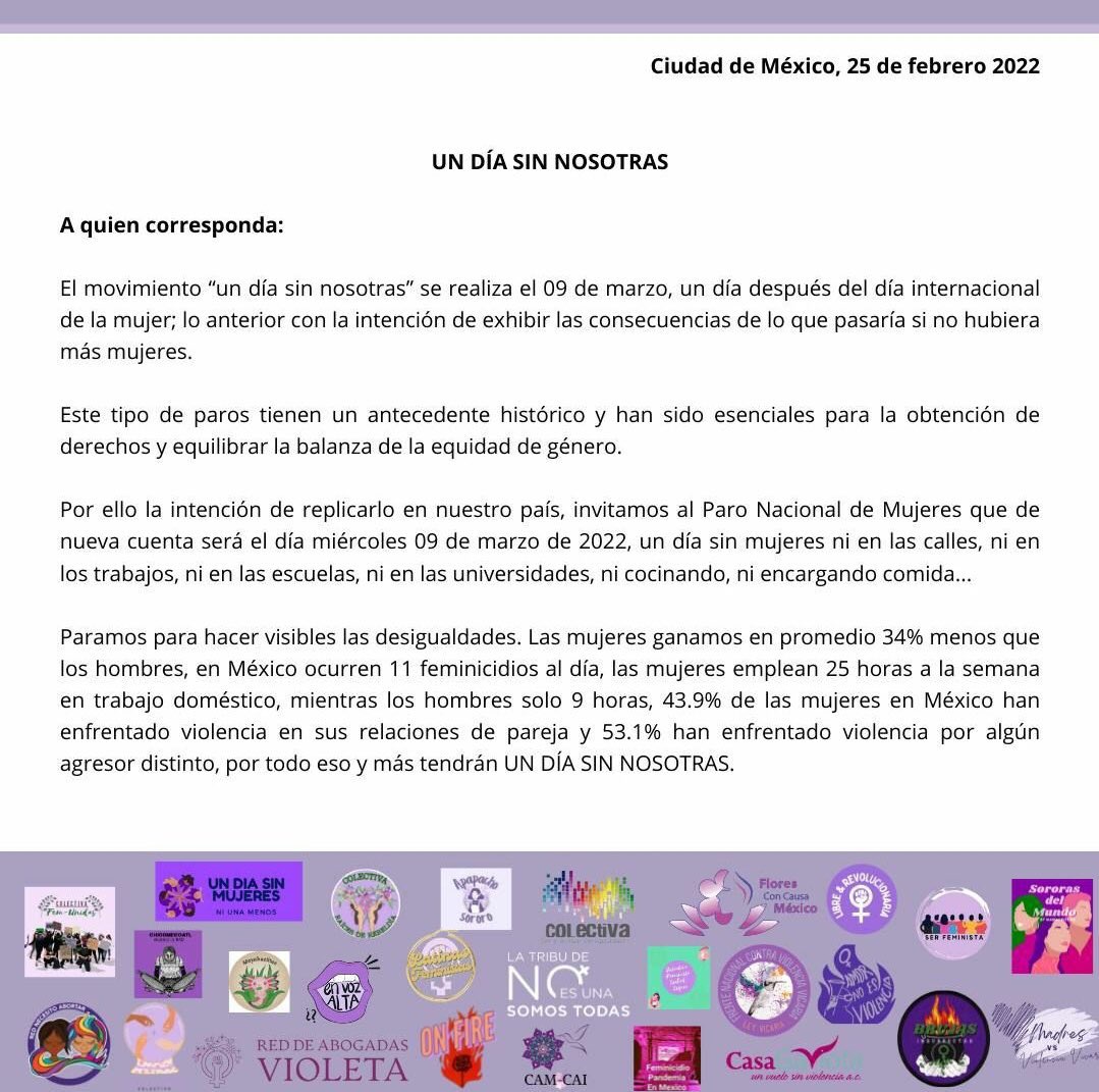 Casi no se ha hablado del Paro Nacional #UnDiaSinNosotras en Oaxaca, sumémonos todas las que podamos y visibilicemos la importancia de las mujeres en el país. No más violencia machista.