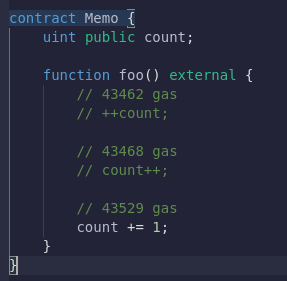 ProgrammerSmart's tweet image. Gas comparisons of ++ before, after and += 1
Solidity 0.8.10
