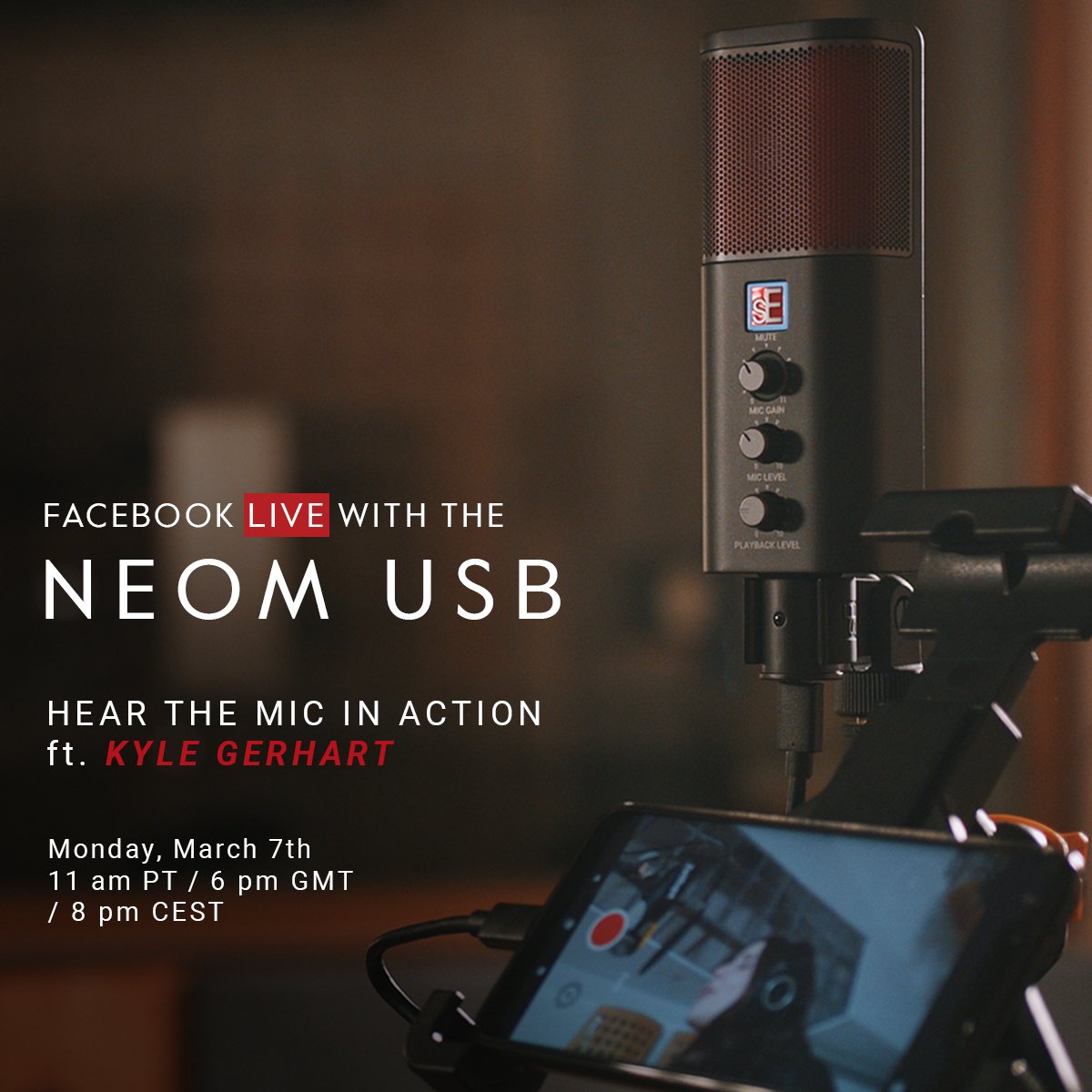For our upcoming Facebook Live session, we have Kyle Gerhart showcasing the NEOM USB at Kurt Deimer Studios!

Built for content creators, streamers, podcasters, and musicians alike, the NEOM USB has all the necessary features for professional results anywhere, anytime.