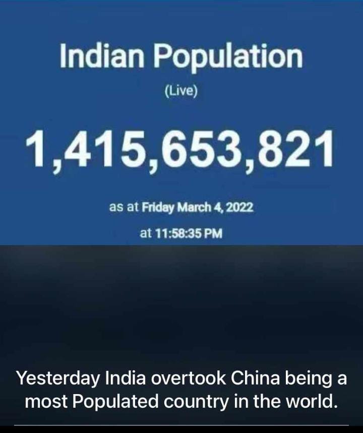 jillsdaniel's tweet photo. By the grace of almighty, through photosynthesis &amp; non contact pollination, we've overtaken China to be the most populated country in the World.
👏🏽👏🏽👏🏽
We're No.1 
#population https://t.co/uhuJMPEwgN