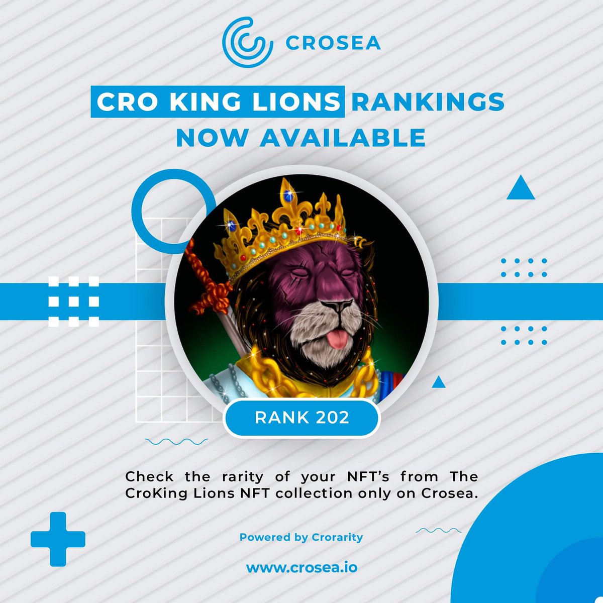 croseanft's tweet photo. View Your #CroKings
1⃣Follow @croseanft & @CroKingOfficial
2⃣♥️+🔁
3⃣Tag 5 Friends
1 #CroKingLion #NFTs 1 Winner - End: 15th March 2022
#NFTGiveaway #NFTCommunity #nftcollector #crofam #FFTB #NFTcollection #CRO #NFTProject https://t.co/fARB4DENe4