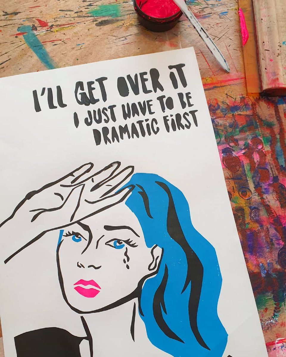 Day 7 @joannehawker #marchmeetthemaker is Favourite - let me share my favourite design. You could call this a self portrait, I'm definitely known for being a touch dramatic!
⁠
#marchmeetthemaker2022 #screenprint  #illustration #popartstyle #screenprinting #screenprintingprocess