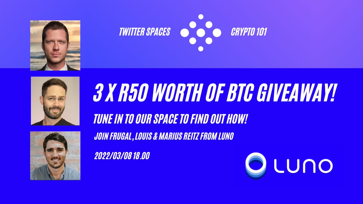 Set a reminder for my upcoming Space with <a href="/LunoGlobal/">Luno</a> and <a href="/LouisNel/">Louis Nel 🇿🇦</a>! We'll be talking about crypto exchanges! And a free giveaway of CRYPTO!! x.com/i/spaces/1jMKg…
