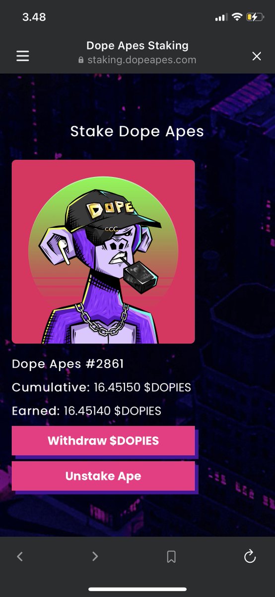 itsnaesnny's tweet photo. We will continue to grow together with @DopeApes and will be number 1 in the world of SOL NFT 🚀
#DopeStaking is live now https://t.co/lIA4IIIyNp don't waste your opportunity! https://t.co/40f6FyF6Jt