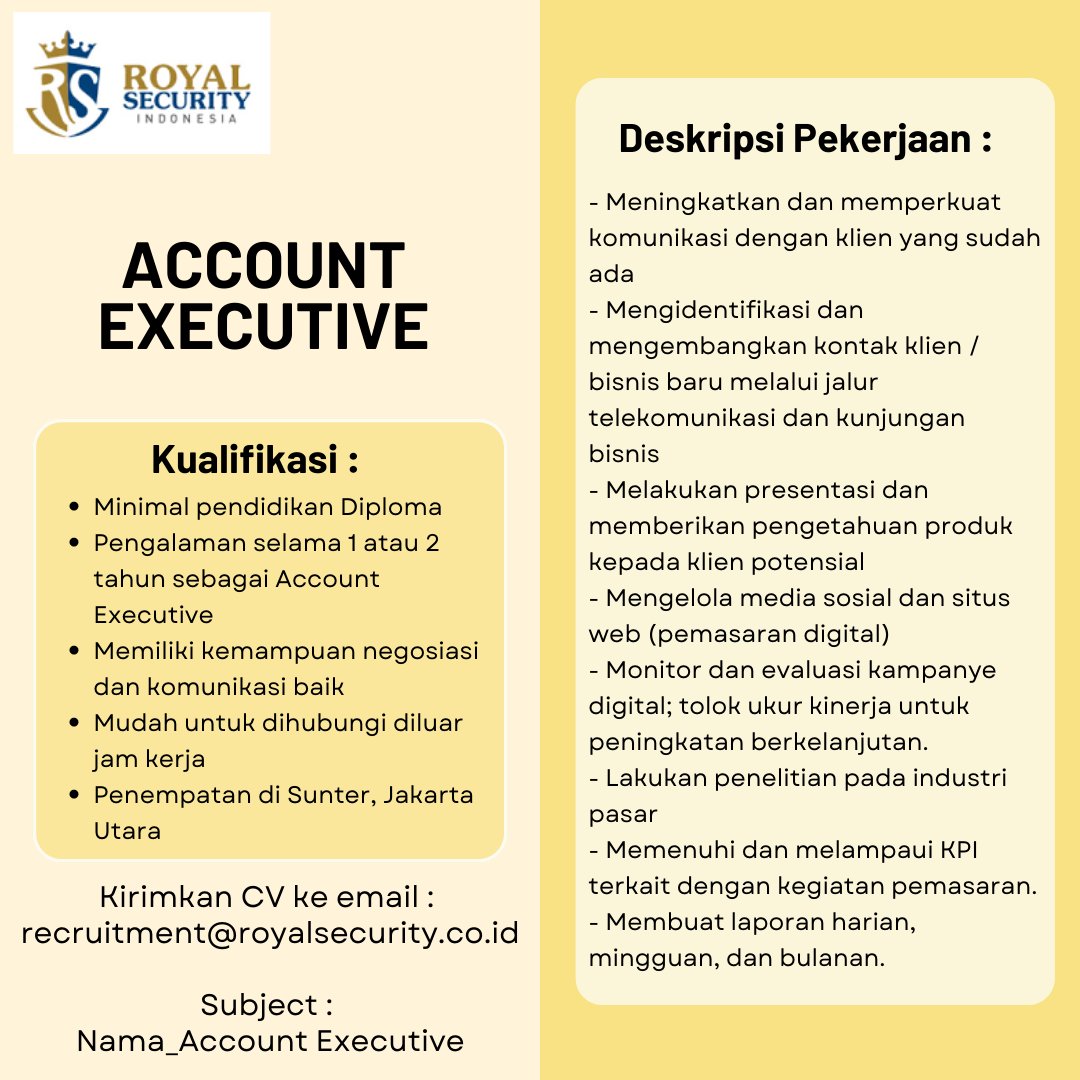 LowonganKami's tweet photo. #HIRINGNOW Account Executive - Jakarta 

Tolong diretweet ya kak @hrdbacot @apamungkasa @mas_recruiter @karirmuid @jktkerja @bursaloker @BKNSquare thank you 

#Hiring #HiringAlert #accountexecutive #lokercot #LokerMase #lokerterbaru #Jakarta #lokerjkt #InfoLoker #lowongankerja https://t.co/mI6qjAGVY2