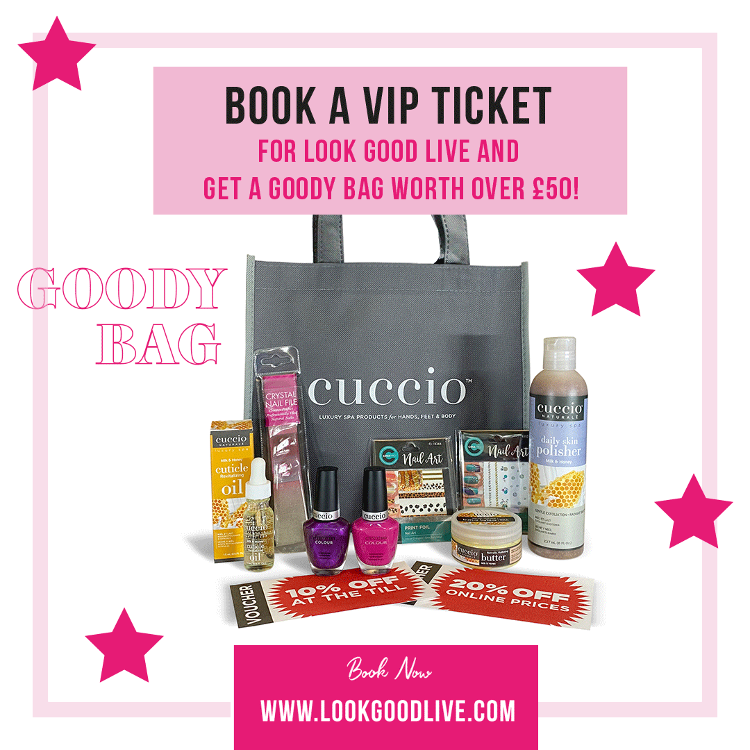 LookGoodLiveUK's tweet photo. When you book a VIP ticket to Look Good Live, you'll receive an AMAZING @cuccio_beauty goody bag worth over £50!

There's a limited amount of goody bags available so book your tickets today before they all go! 

Click here to get yours: https://t.co/pmjDgq42tq https://t.co/PSNC8S9fsP