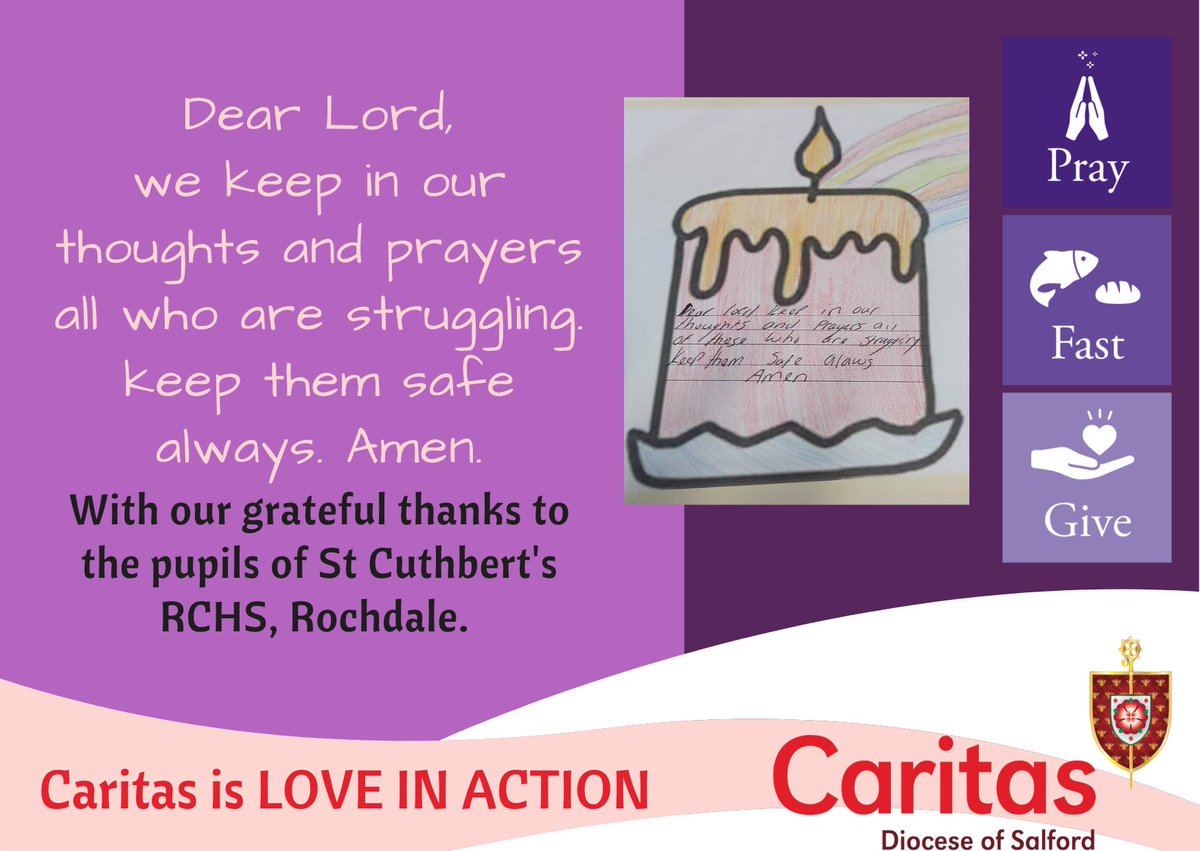 CaritasSalford's tweet photo. Dear Lord, we keep in our thoughts and prayers all who are struggling. Keep them safe always. Amen.

With our grateful thanks to a pupil from St Cuthbert's RCHS, Rochdale.
@RCSalfordEd  @RcCuthberts https://t.co/mCpRl1LueA