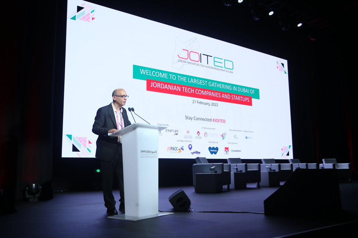 intajICTJO's tweet photo. A Flashback to "JORDAN INNOVATION, TECH &amp; ENTREPRENEURSHIP in Dubai - #JOITED" opening &amp; welcoming remarks 
organized by #intaj, in partnership with @JIC_Investment ,@MoDEEJO, and #JBC

#Entrepreneurship #Innovation #Technology #Jordan #Dubai #Expo2020Dubai https://t.co/ctydtlFA2B