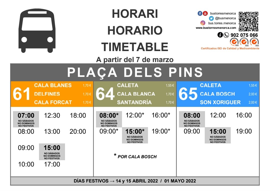 BusMenorca's tweet photo. Hoy día 7 de marzo
Nuevo HORARIO
#menorca #busmenorca #ciutadella https://t.co/fFARHS5p0y