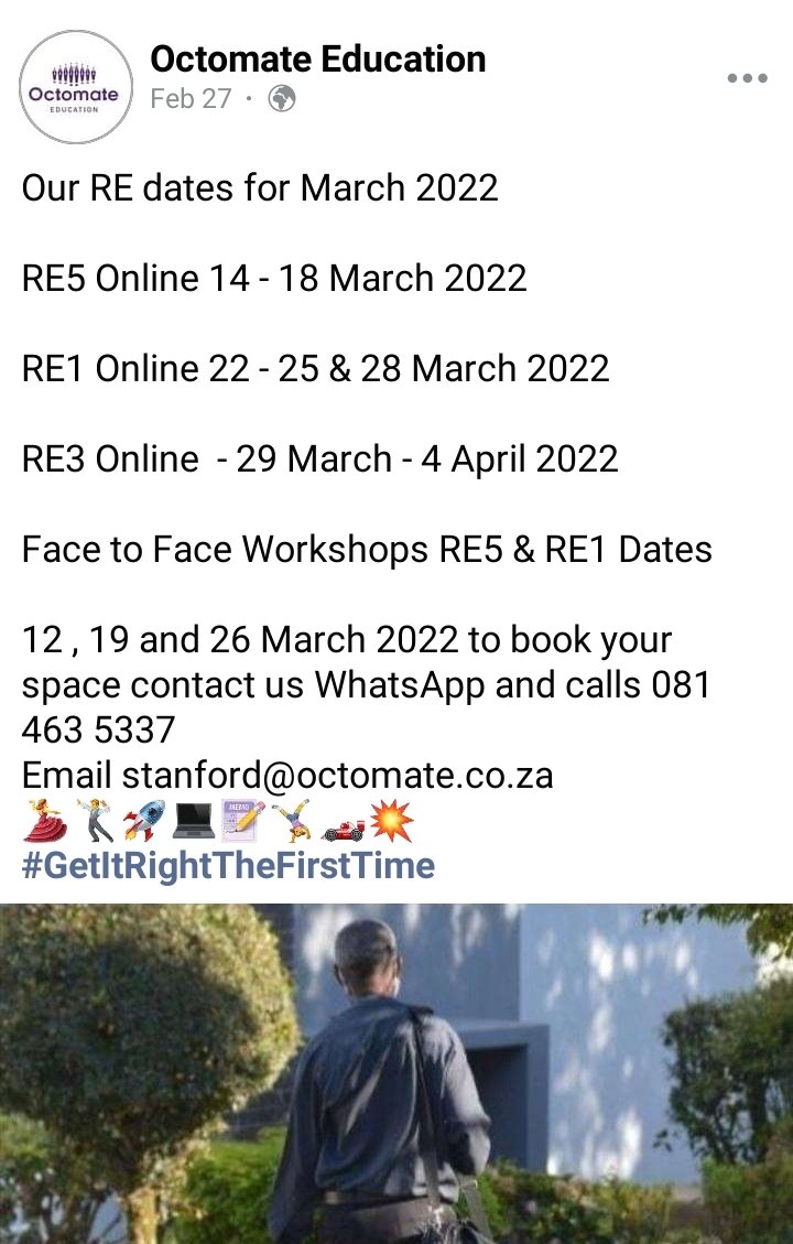 ooctomate's tweet photo. 4 spaces remaining for the RE5 March online and face to face classes. To book your space contact WhatsApp and calls 081 463 5337
👨🎓👩🎓💃🕺💥📝💻🎧
#GetItRightTheFirstTime https://t.co/P9bt3Lqubc