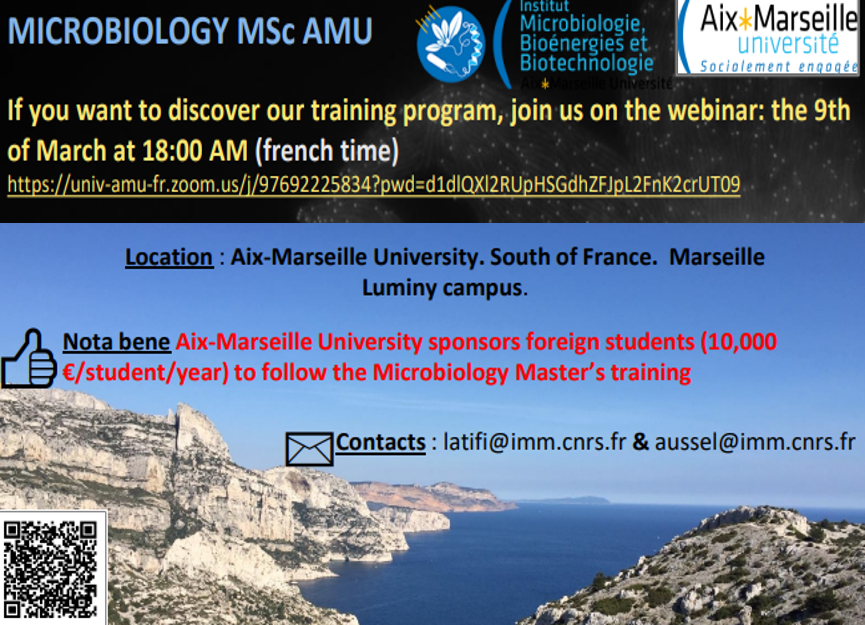 amu_msc's tweet photo. We invite all Master or Bachelor students who would be intersted to spend a year in a beautiful city, and to follow a rich training in Microbiology  to join us on our upcoming webinar https://t.co/rsf7UyXM6U