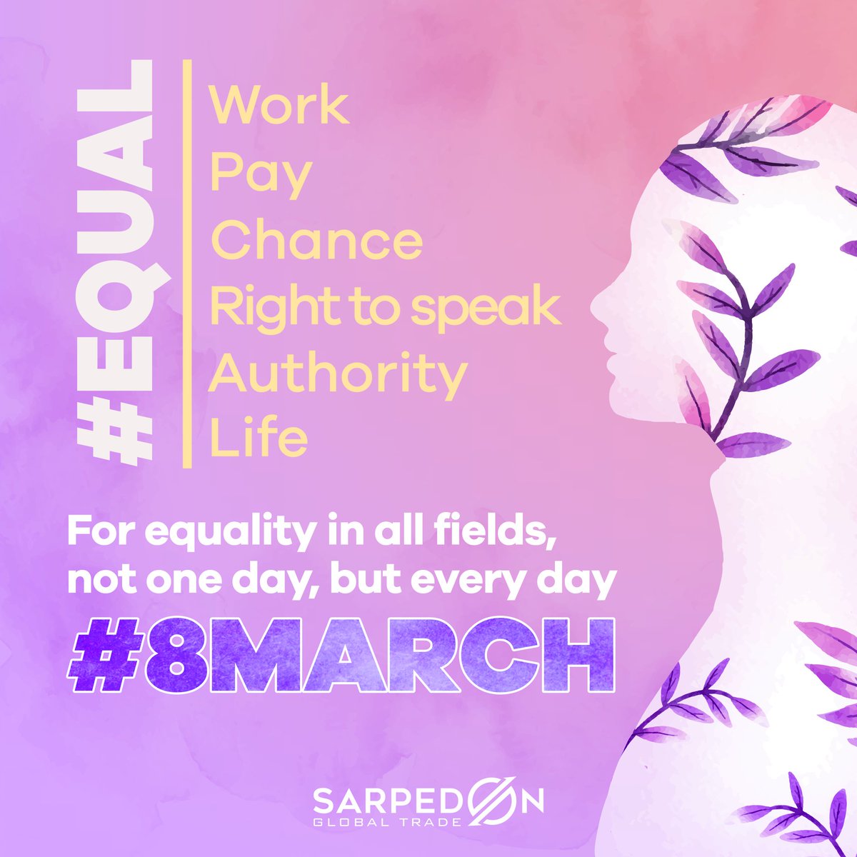 We are working to ensure gender equality in all aspects of life and taking stronger steps together on the way we move.
Happy International Women's Day! 
<a href="/SoycanGroup/">Soycan Group of Companies</a> #EşitlikKazandırır #Equality #8Mart #8March #DünyaKadınlarGünü #InternationalWomensDay